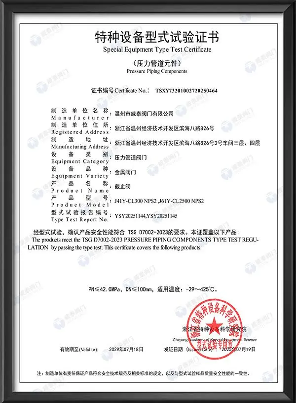 特种设备型式试验证书